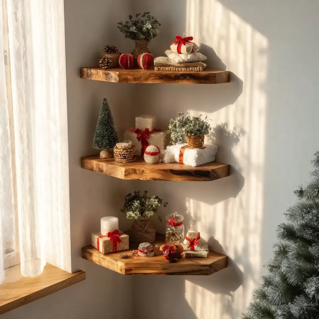 Corner Wall Display Shelf Country Style Solid Wood Craft