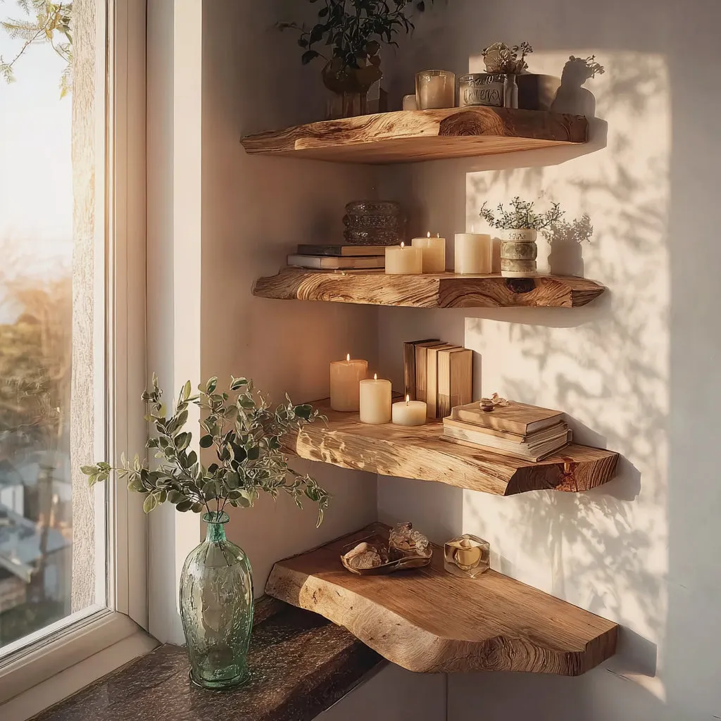 Wall Mounted Bracket Ledge Country Style Natural Wood