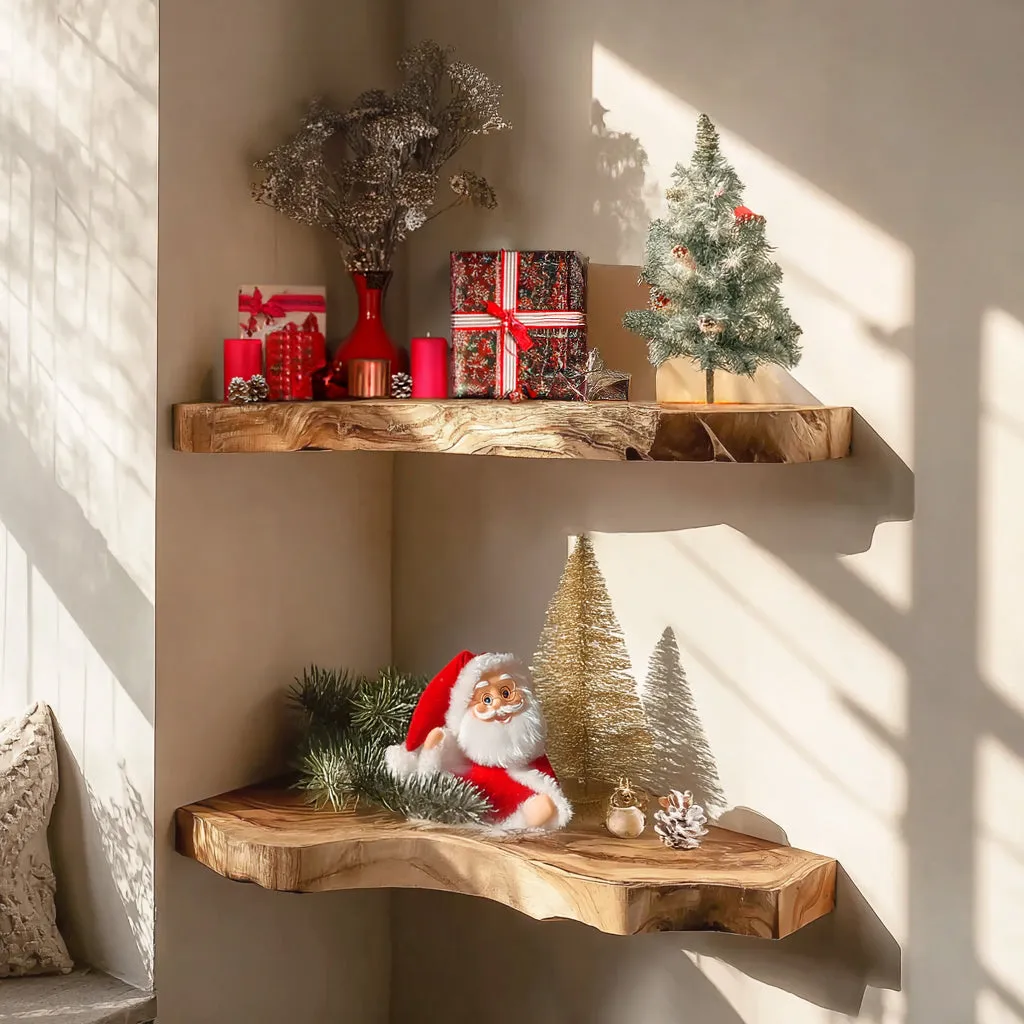 Holiday Wall Ledge Natural Edge Wood Bookshelf Gift Idea