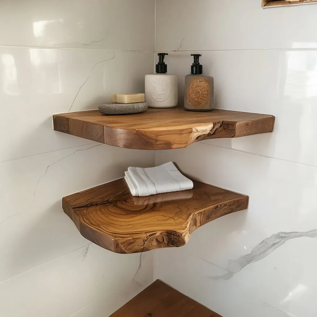 Natural Root Corner Display Shelf Hidden Mount Home Accent