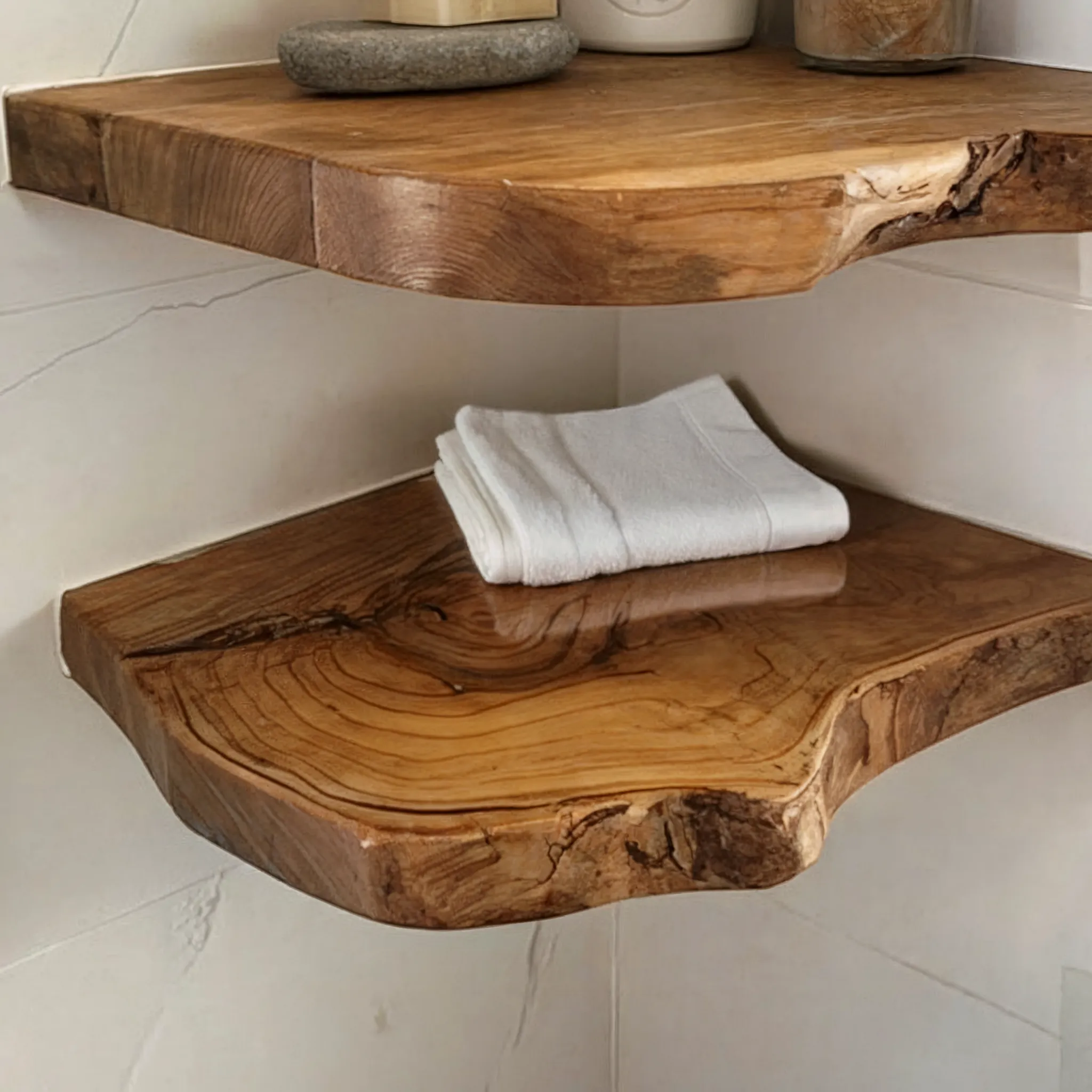 Natural Root Corner Display Shelf Hidden Mount Home Accent - Image 2