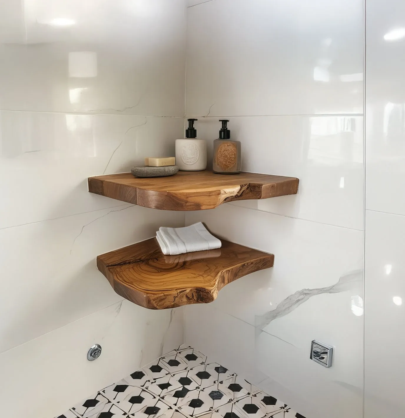 Natural Root Corner Display Shelf Hidden Mount Home Accent - Image 3